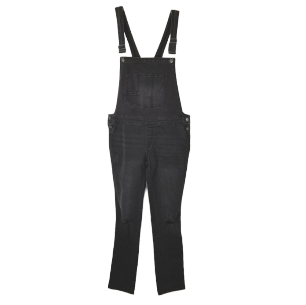 Massimo Womens Black Denim Overalls Size Medium Distressed Skinny Leg Stretch